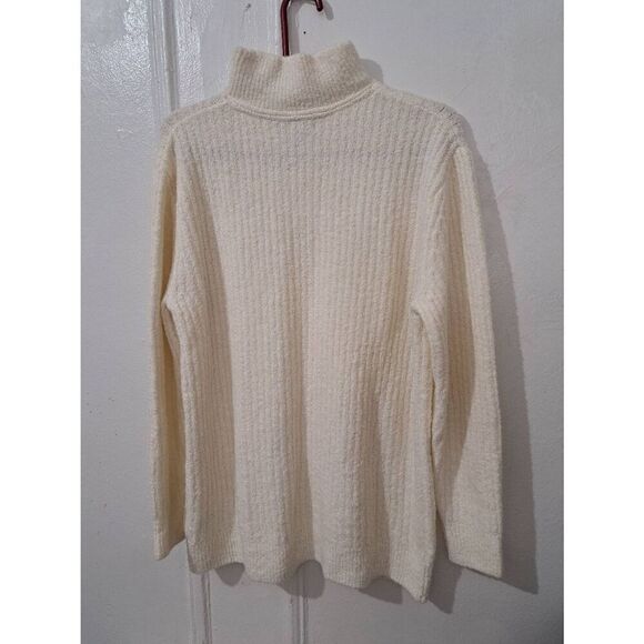 Ll bean womens large BOUCLE TEDDY sweater Ivory wool nylon mock neck teddy - Picture 4 of 7